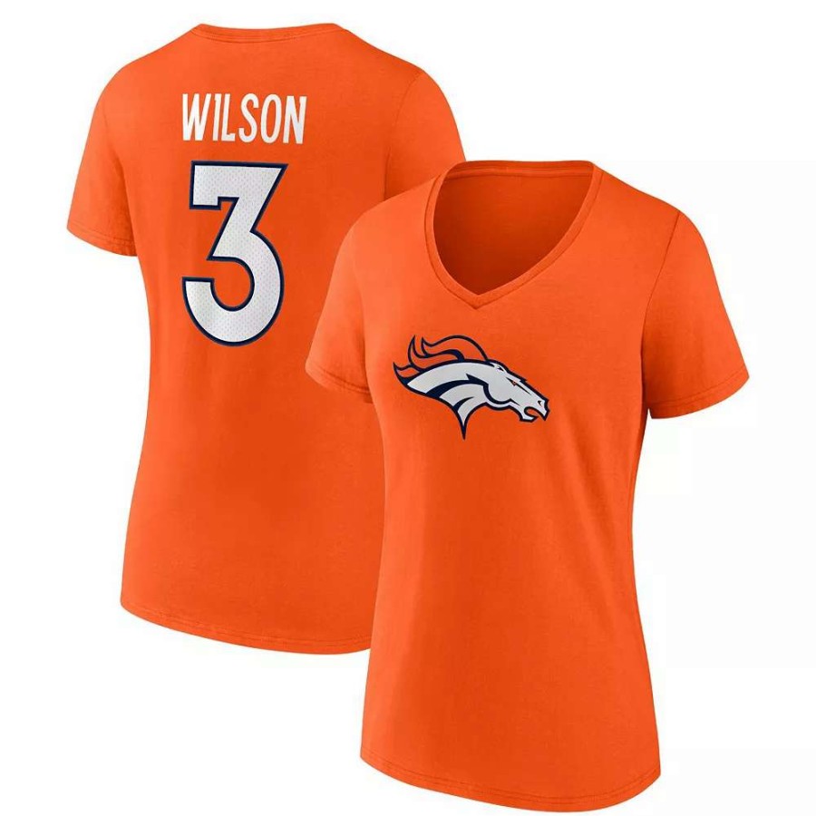 Tops * | Women'S Fanatics Branded Russell Wilson Orange Denver Broncos Player Icon Name & Number V-Neck T-Shirt