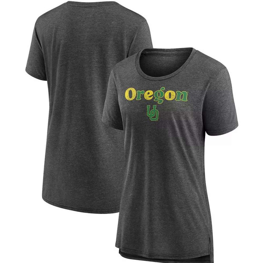 Tops * | Women'S Fanatics Branded Heathered Charcoal Oregon Ducks Breakneck Speed Tri-Blend T-Shirt