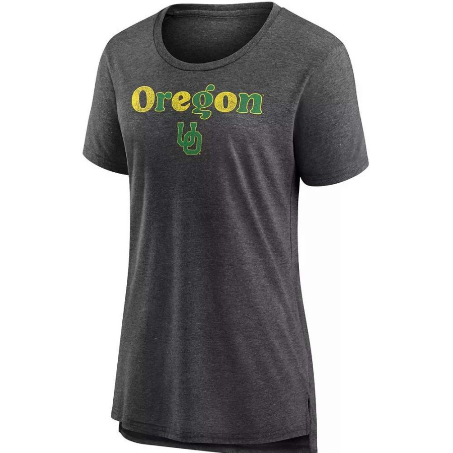 Tops * | Women'S Fanatics Branded Heathered Charcoal Oregon Ducks Breakneck Speed Tri-Blend T-Shirt