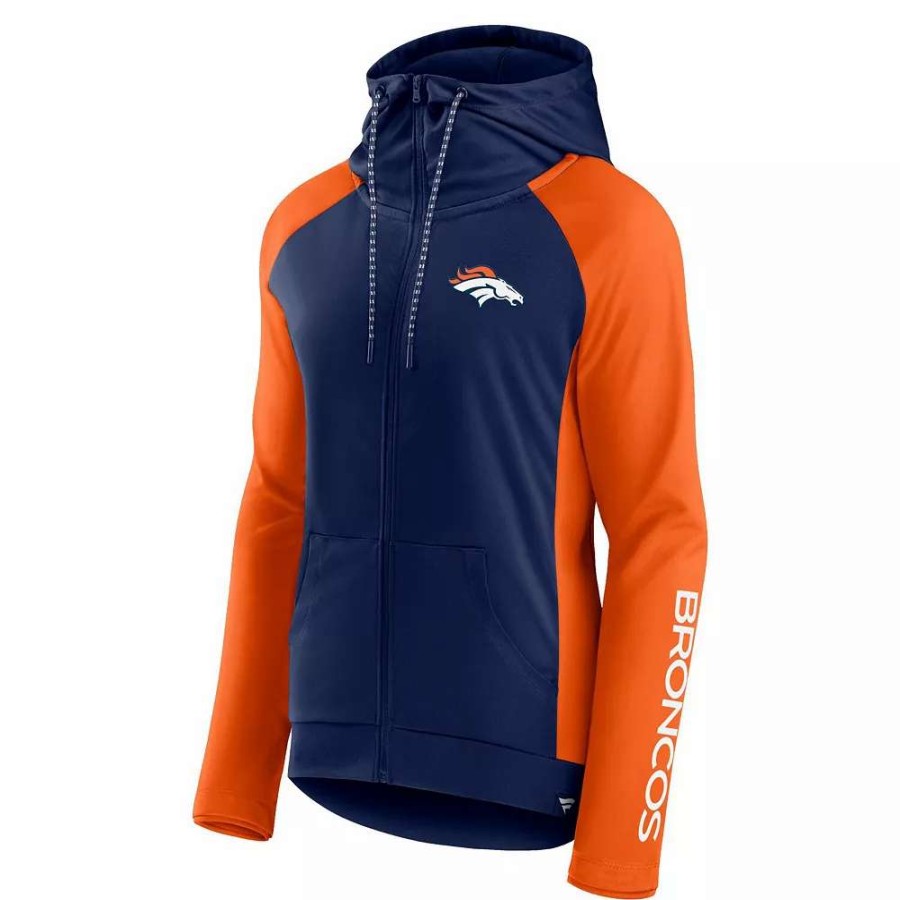 Outerwear * | Women'S Fanatics Branded Navy/Orange Denver Broncos End Around Raglan Full-Zip Hoodie