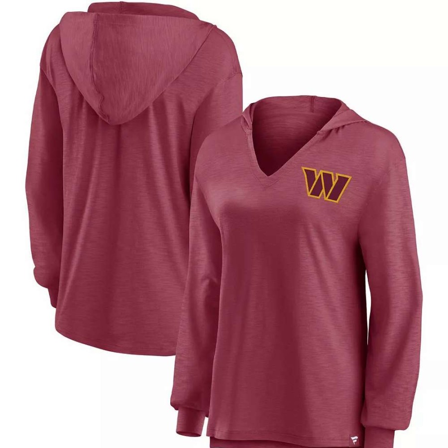 Tops * | Women'S Fanatics Branded Burgundy Washington Commanders Jumper V-Neck Pullover Hoodie