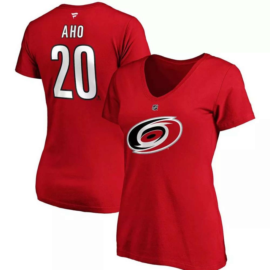 Tops * | Women'S Fanatics Branded Sebastian Aho Red Carolina Hurricanes Plus Size Name & Number Scoop Neck T-Shirt