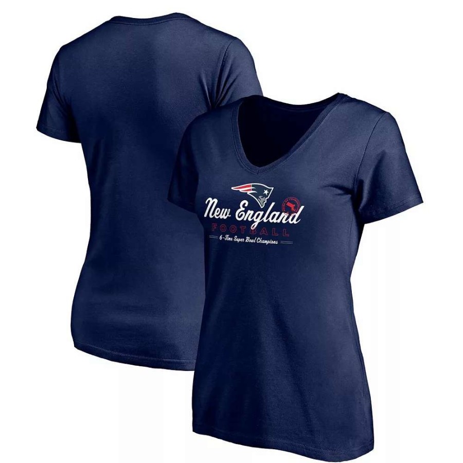 Tops * | Women'S Fanatics Branded Navy New England Patriots Hometown Collection Wildcat V-Neck T-Shirt