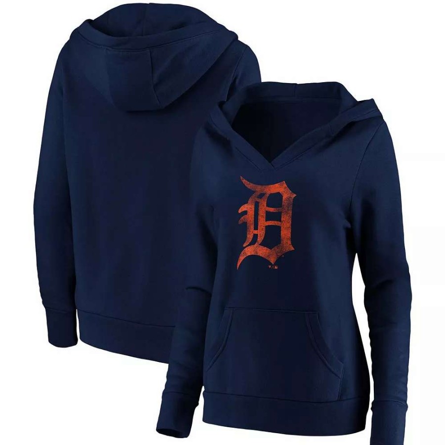 Tops * | Women'S Fanatics Branded Navy Detroit Tigers Core Team Crossover V-Neck Pullover Hoodie