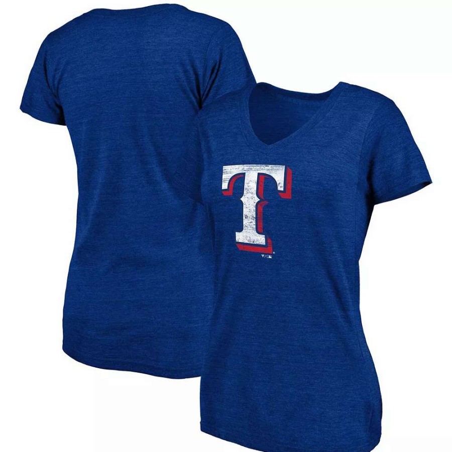 Tops * | Women'S Fanatics Branded Heathered Royal Texas Rangers Core Weathered Tri-Blend V-Neck T-Shirt