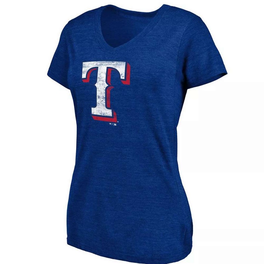 Tops * | Women'S Fanatics Branded Heathered Royal Texas Rangers Core Weathered Tri-Blend V-Neck T-Shirt