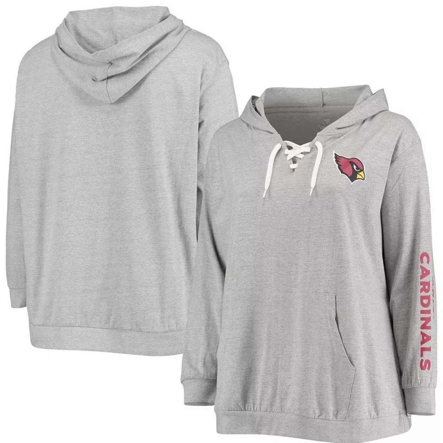 Tops * | Women'S Fanatics Branded Heathered Gray Arizona Cardinals Plus Size Lace-Up Pullover Hoodie