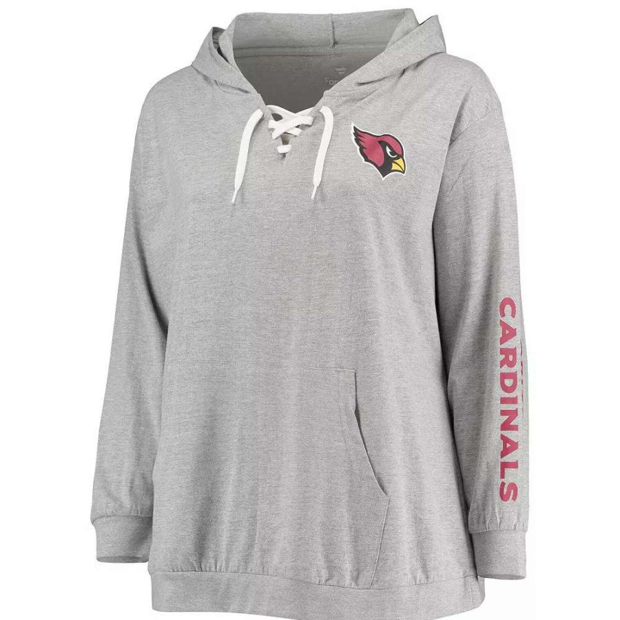 Tops * | Women'S Fanatics Branded Heathered Gray Arizona Cardinals Plus Size Lace-Up Pullover Hoodie