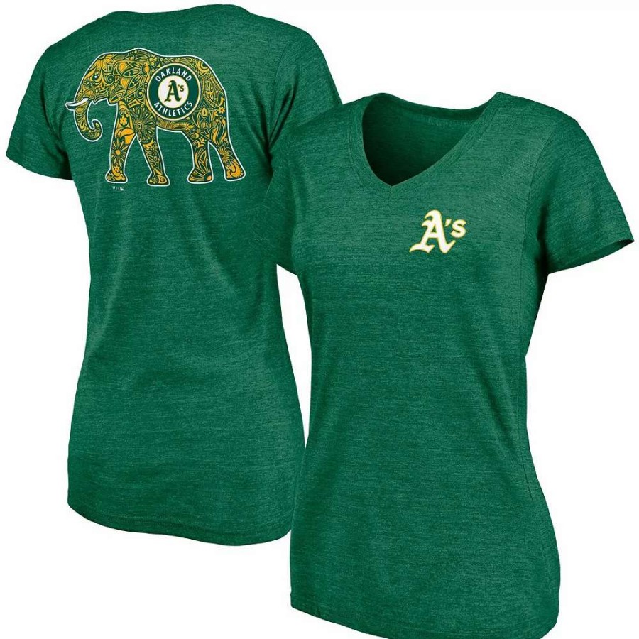 Tops * | Women'S Fanatics Branded Green Oakland Athletics Paisley Hometown Collection Tri-Blend V-Neck T-Shirt