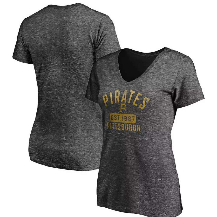 Tops * | Women'S Fanatics Branded Heathered Charcoal Pittsburgh Pirates Old Time Favorite V-Neck T-Shirt