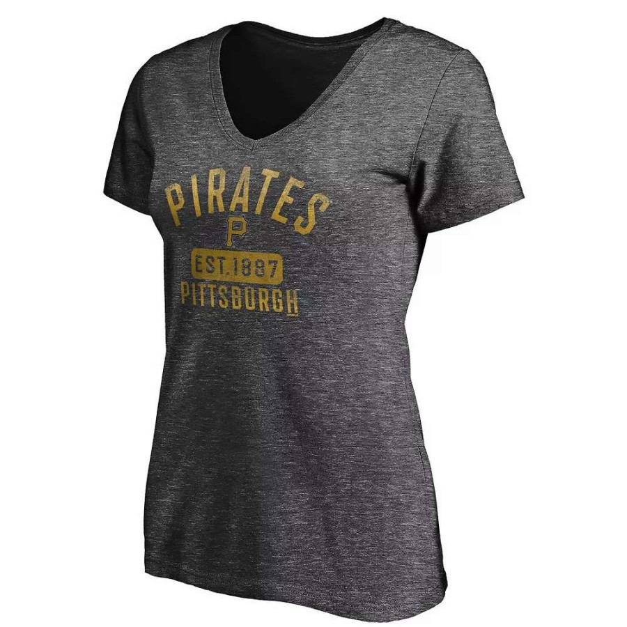 Tops * | Women'S Fanatics Branded Heathered Charcoal Pittsburgh Pirates Old Time Favorite V-Neck T-Shirt