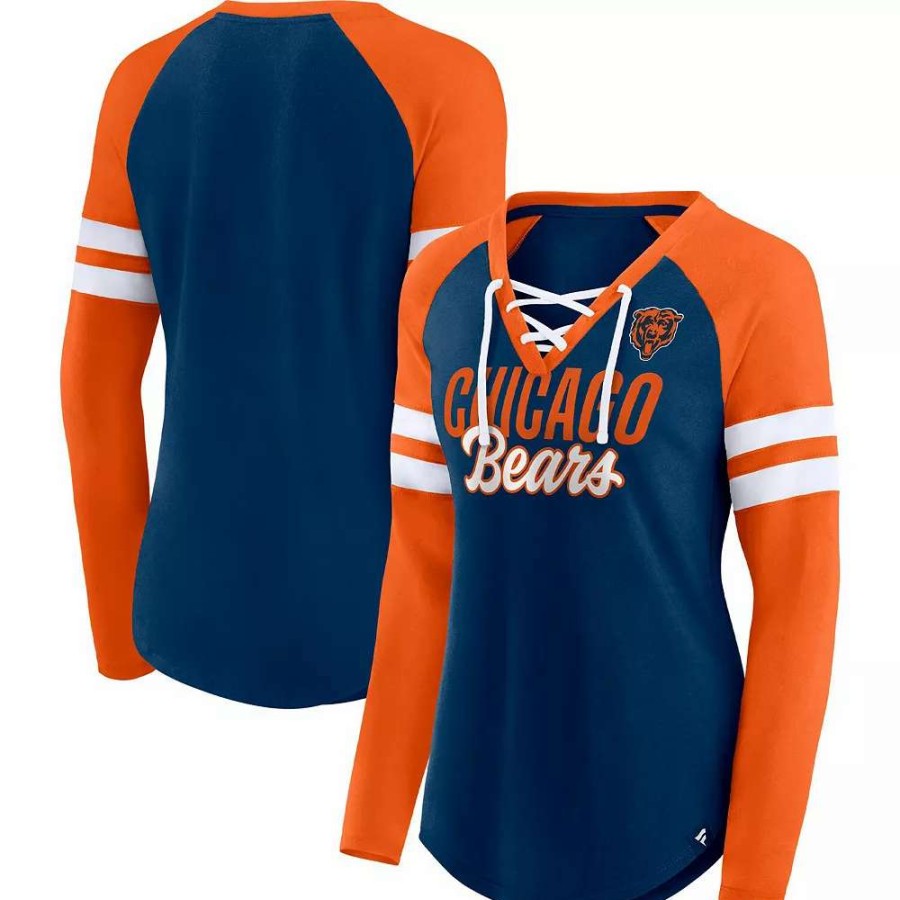 Tops * | Women'S Fanatics Branded Navy/Orange Chicago Bears True To Form Raglan Lace-Up V-Neck Long Sleeve T-Shirt