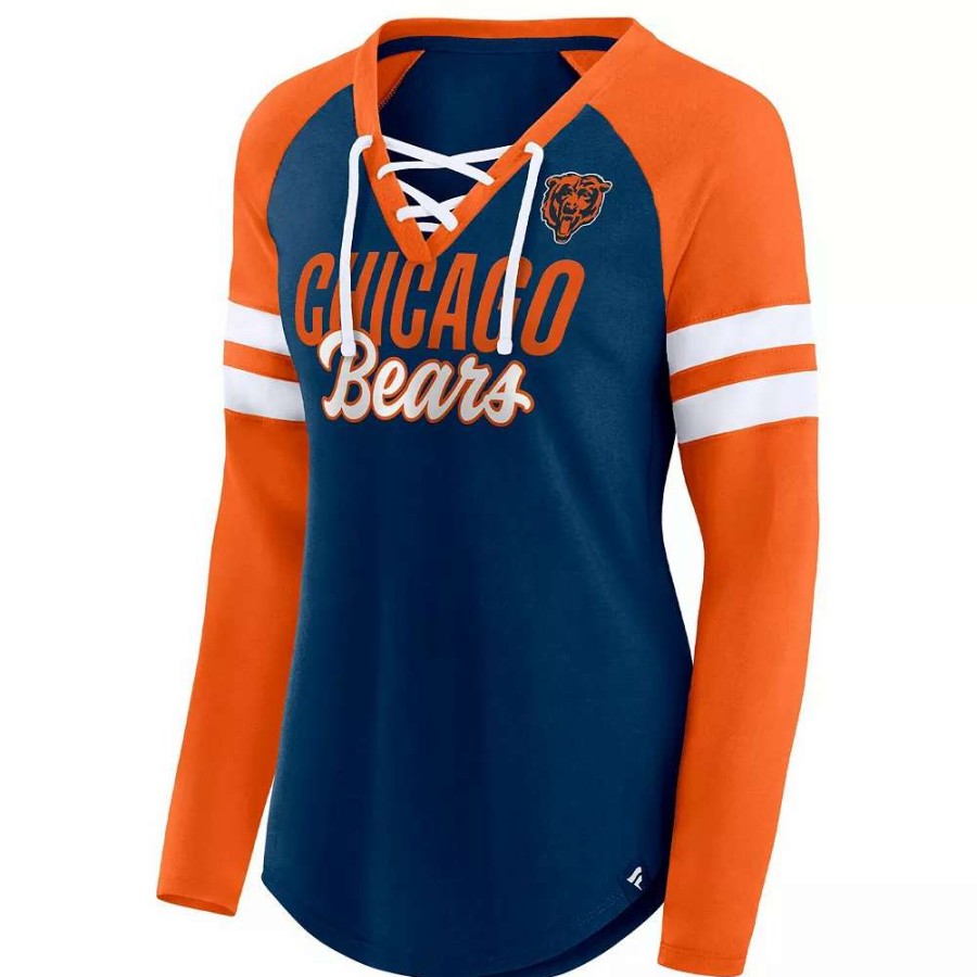 Tops * | Women'S Fanatics Branded Navy/Orange Chicago Bears True To Form Raglan Lace-Up V-Neck Long Sleeve T-Shirt