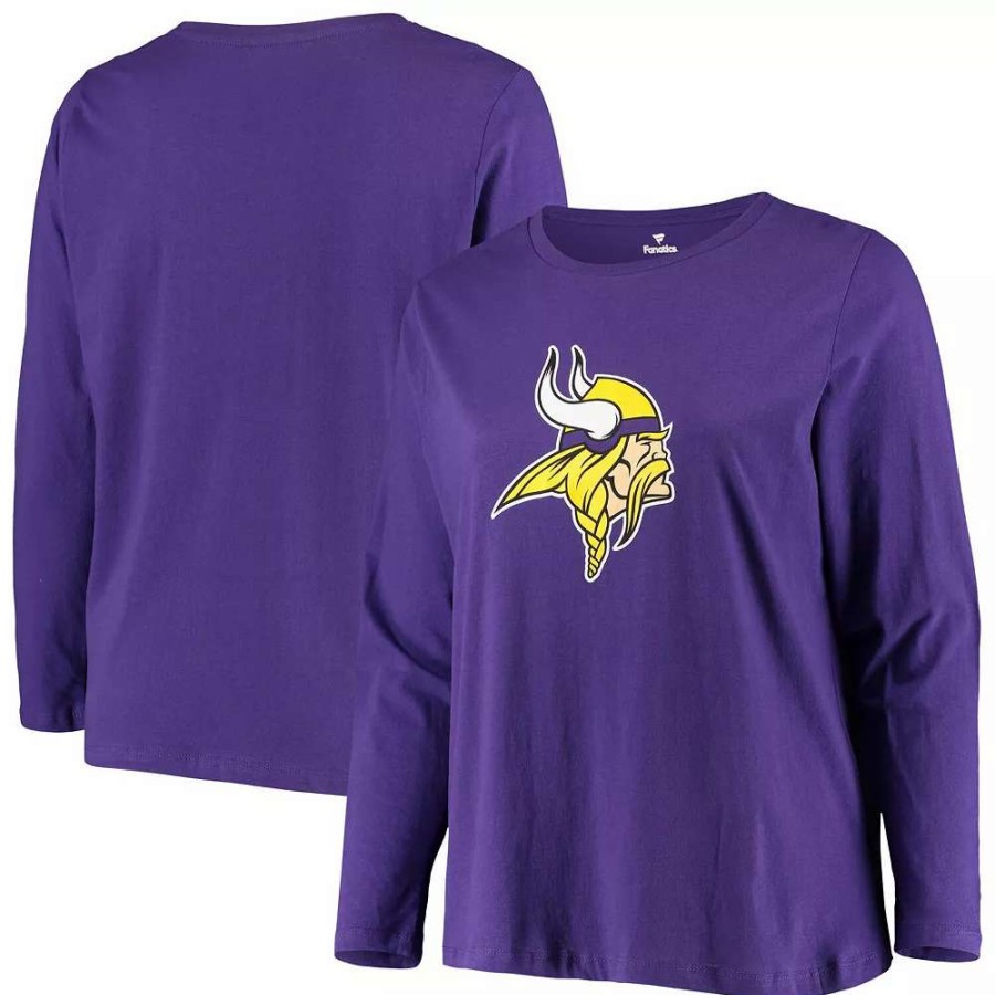 Tops * | Women'S Fanatics Branded Purple Minnesota Vikings Plus Size Primary Logo Long Sleeve T-Shirt