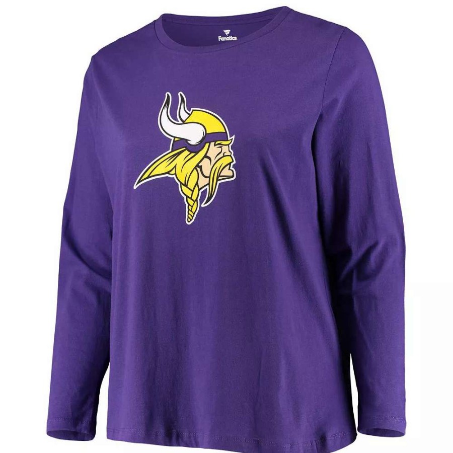 Tops * | Women'S Fanatics Branded Purple Minnesota Vikings Plus Size Primary Logo Long Sleeve T-Shirt