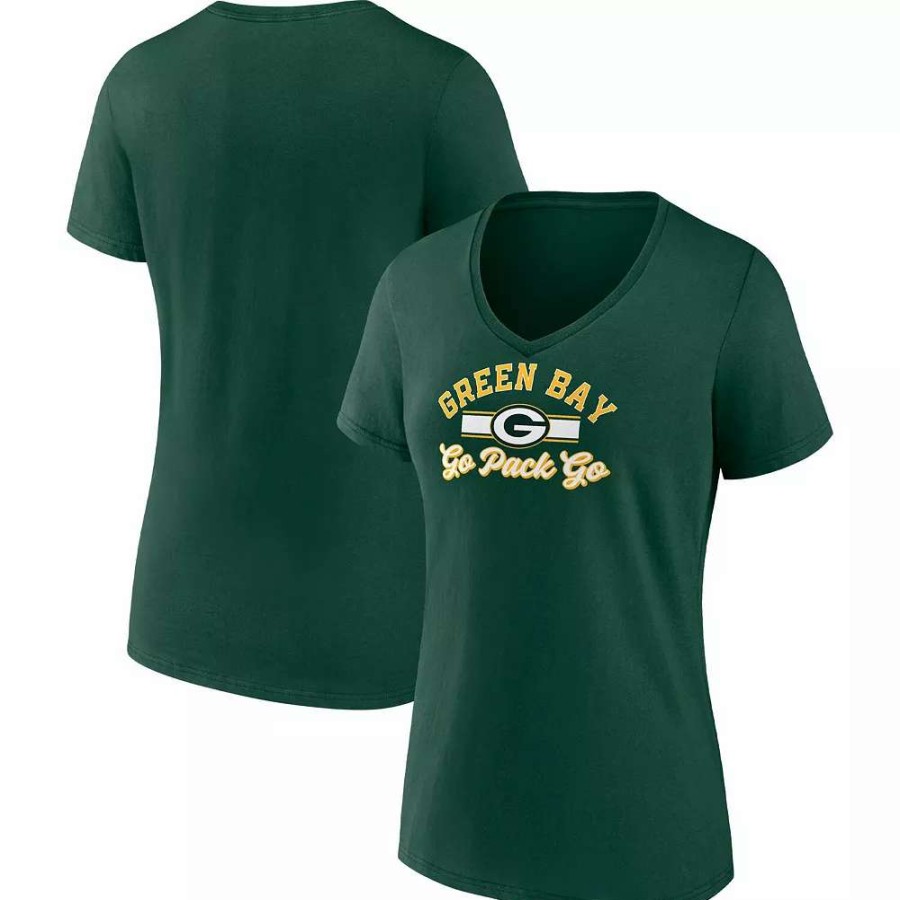 Tops * | Women'S Fanatics Branded Green Green Bay Packers Slogan V-Neck T-Shirt