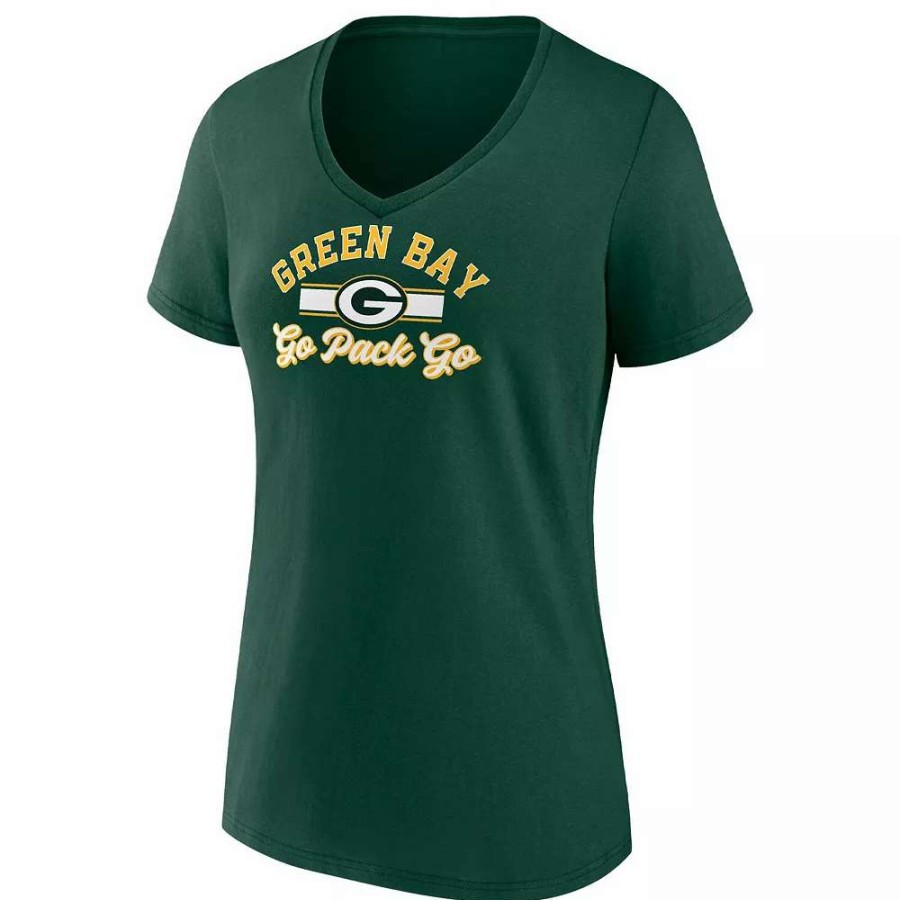 Tops * | Women'S Fanatics Branded Green Green Bay Packers Slogan V-Neck T-Shirt