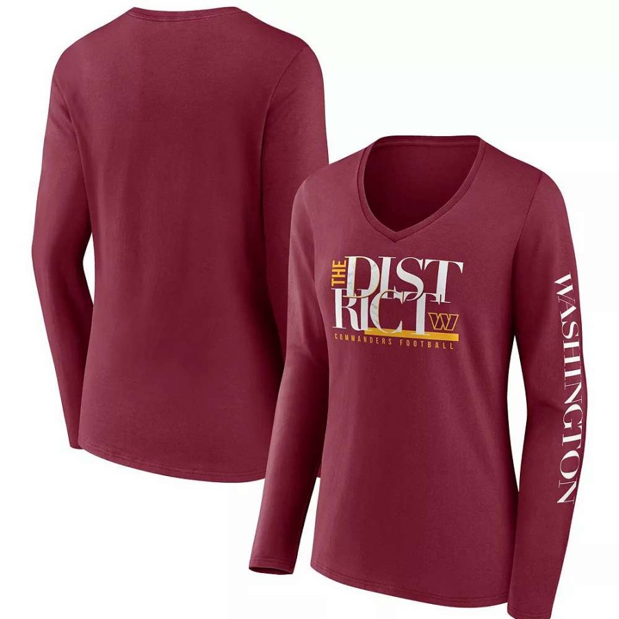 Tops * | Women'S Fanatics Branded Burgundy Washington Commanders Hometown Sweep Long Sleeve V-Neck T-Shirt