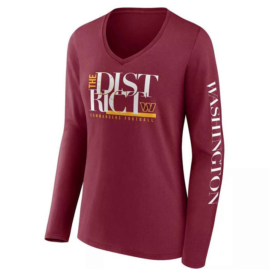 Tops * | Women'S Fanatics Branded Burgundy Washington Commanders Hometown Sweep Long Sleeve V-Neck T-Shirt