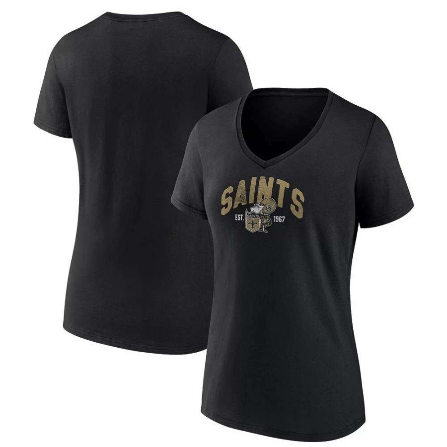 Tops * | Women'S Fanatics Branded Black New Orleans Saints Plus Size Drop Back V-Neck T-Shirt