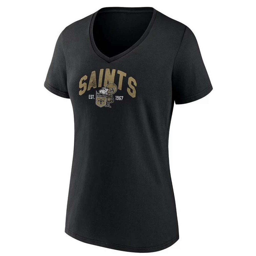 Tops * | Women'S Fanatics Branded Black New Orleans Saints Plus Size Drop Back V-Neck T-Shirt