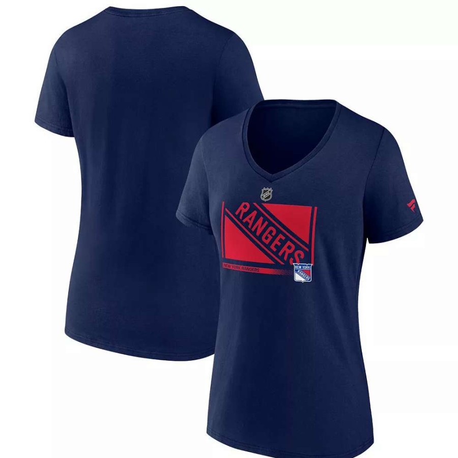 Tops * | Women'S Fanatics Branded Navy New York Rangers Authentic Pro Core Collection Secondary Logo V-Neck T-Shirt