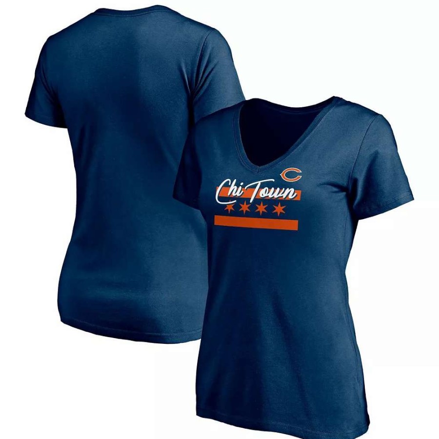 Tops * | Women'S Fanatics Branded Navy Chicago Bears Hometown Collection Wildcat V-Neck T-Shirt