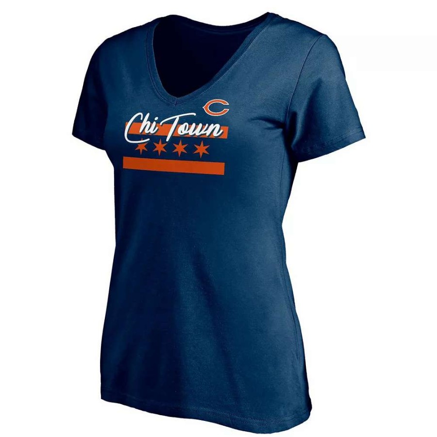 Tops * | Women'S Fanatics Branded Navy Chicago Bears Hometown Collection Wildcat V-Neck T-Shirt