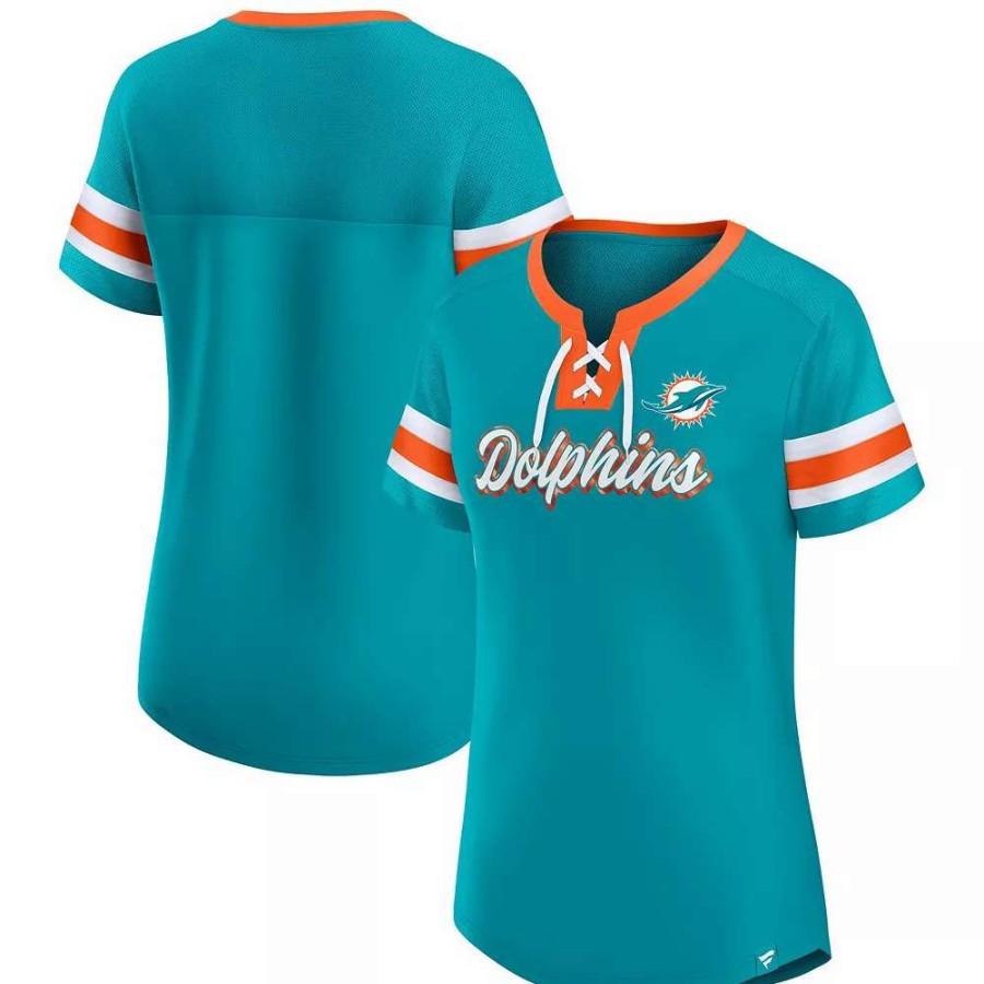 Tops * | Women'S Fanatics Branded Aqua Miami Dolphins Original State Lace-Up T-Shirt