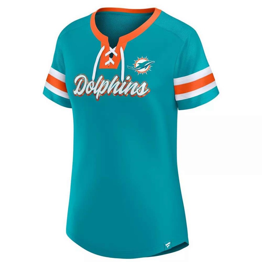 Tops * | Women'S Fanatics Branded Aqua Miami Dolphins Original State Lace-Up T-Shirt