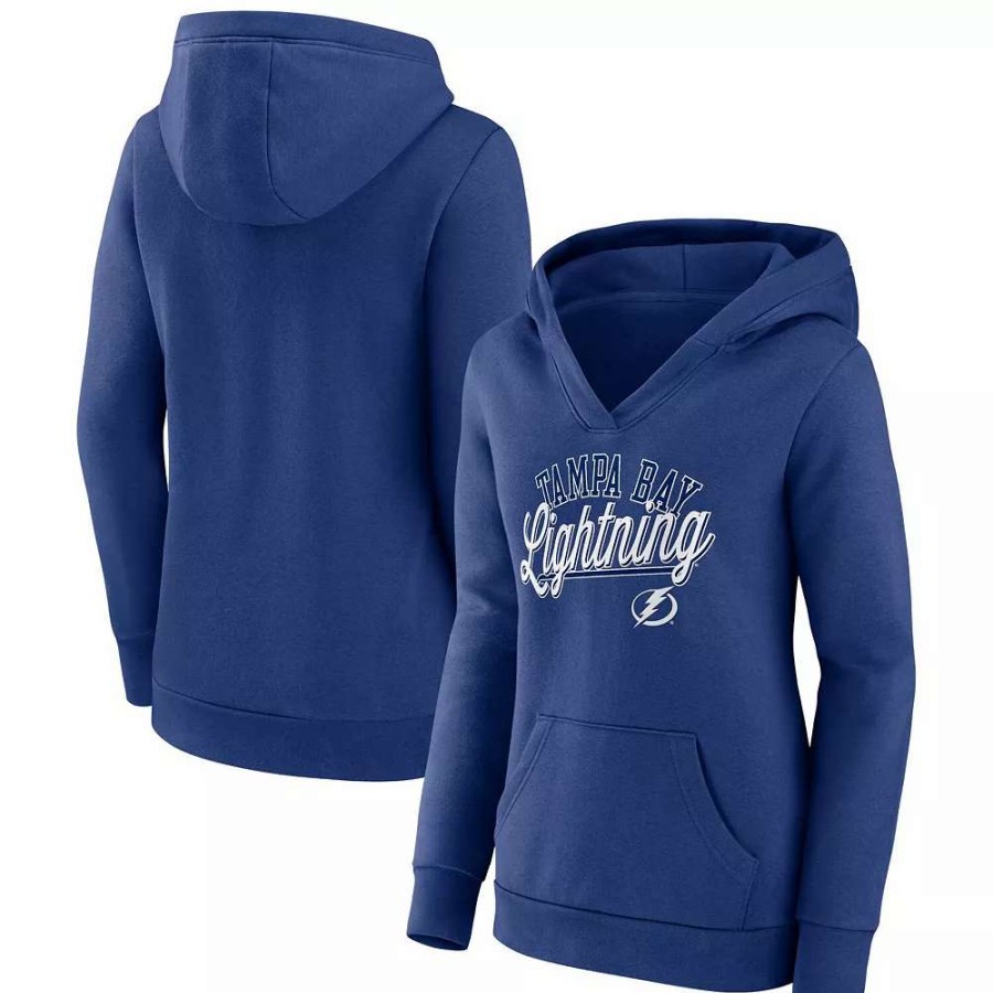 Tops * | Women'S Fanatics Branded Blue Tampa Bay Lightning Simplicity Crossover V-Neck Pullover Hoodie