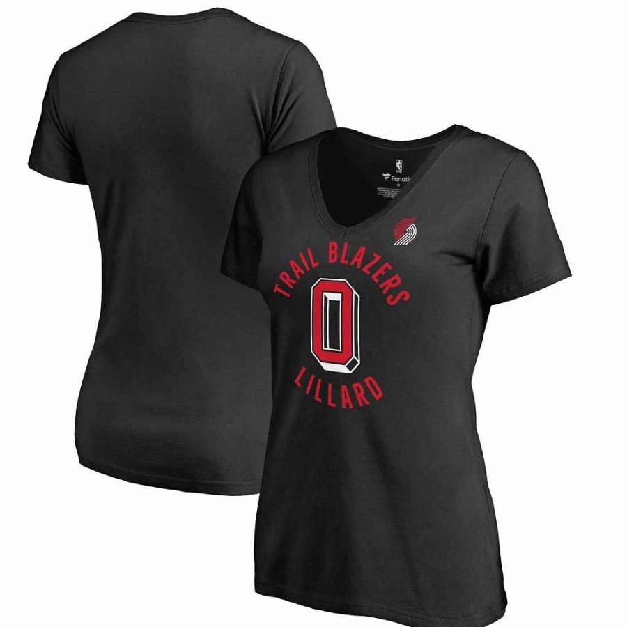 Tops * | Women'S Fanatics Branded Damian Lillard Black Portland Trail Blazers Plus Size Notable T-Shirt