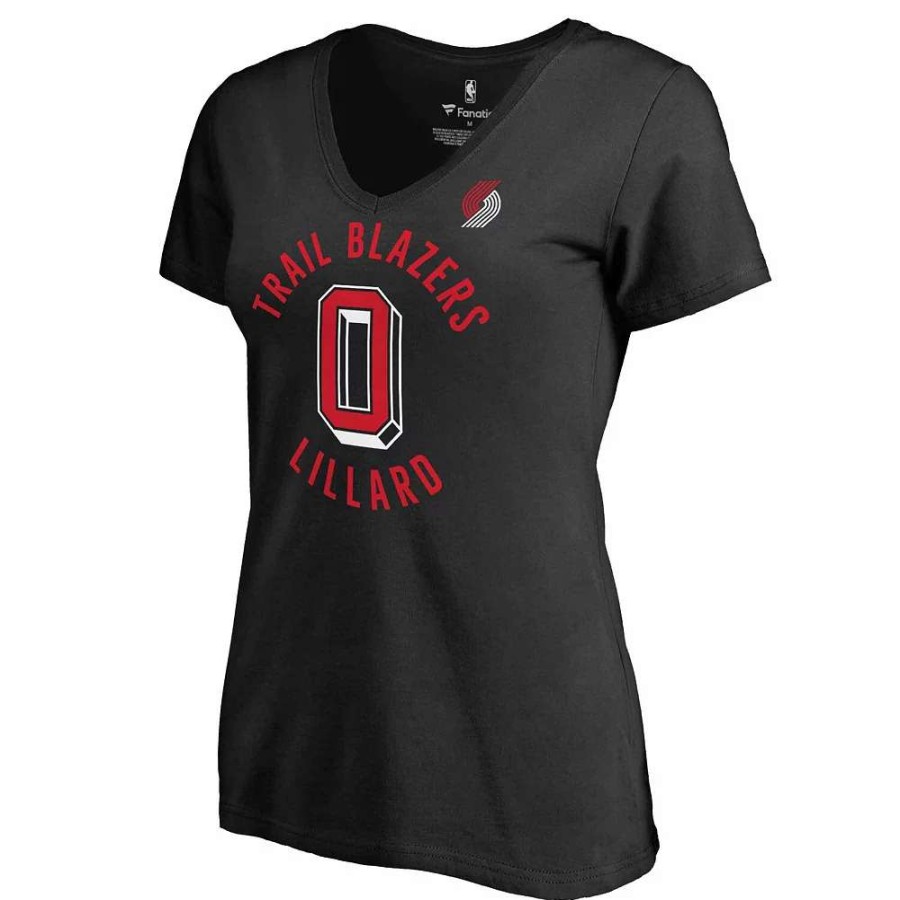 Tops * | Women'S Fanatics Branded Damian Lillard Black Portland Trail Blazers Plus Size Notable T-Shirt